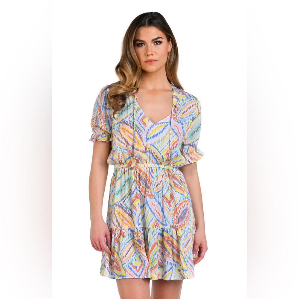 La Blanca Sunbaked Jewels V-Neck Cover Up Dress - Size Small